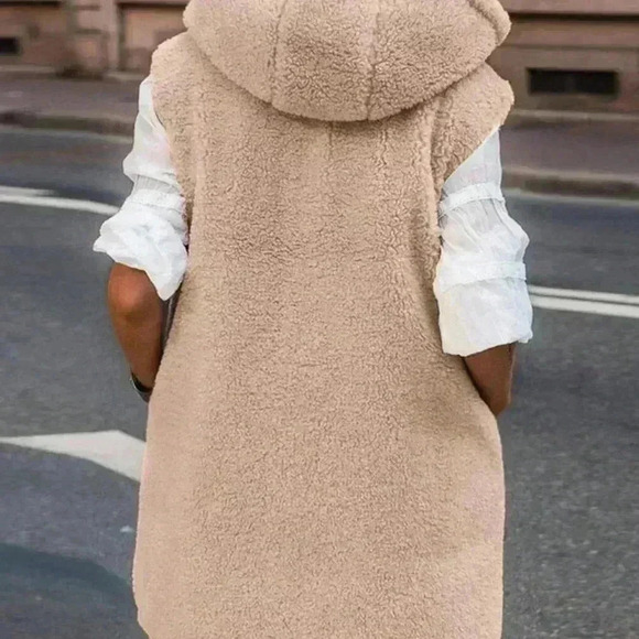 Light Camel Casual Women's Reversible Sleeveless Hooded Vest Jacket - Picture 4 of 6